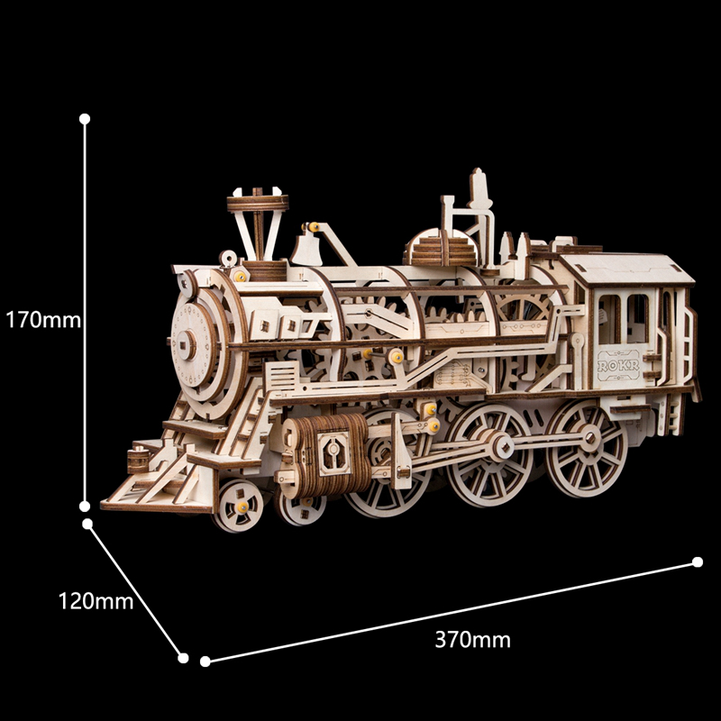 ROKR 3D Puzzle Clockwork Gear Drive Locomotive Wooden Building Toy Kit