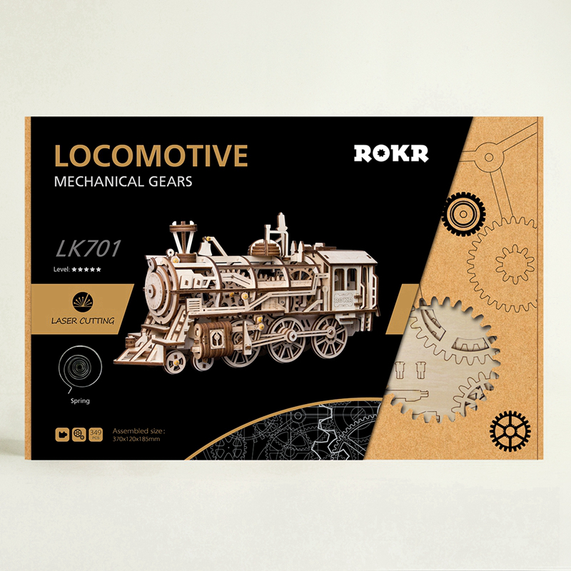 ROKR 3D Puzzle Uhrwerk Zahnradantrieb Lokomotive Holzbau Spielzeug Kit
