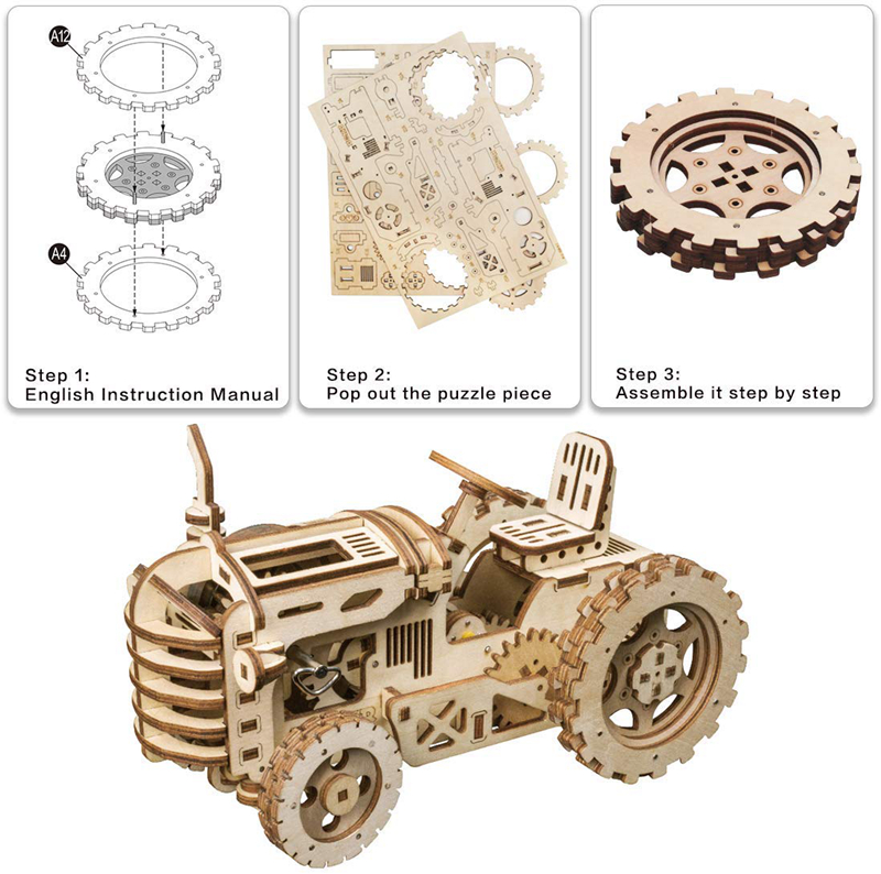 ROKR 3D Puzzle Bewegliche DIY Traktor Holzbau Spielzeug Kit