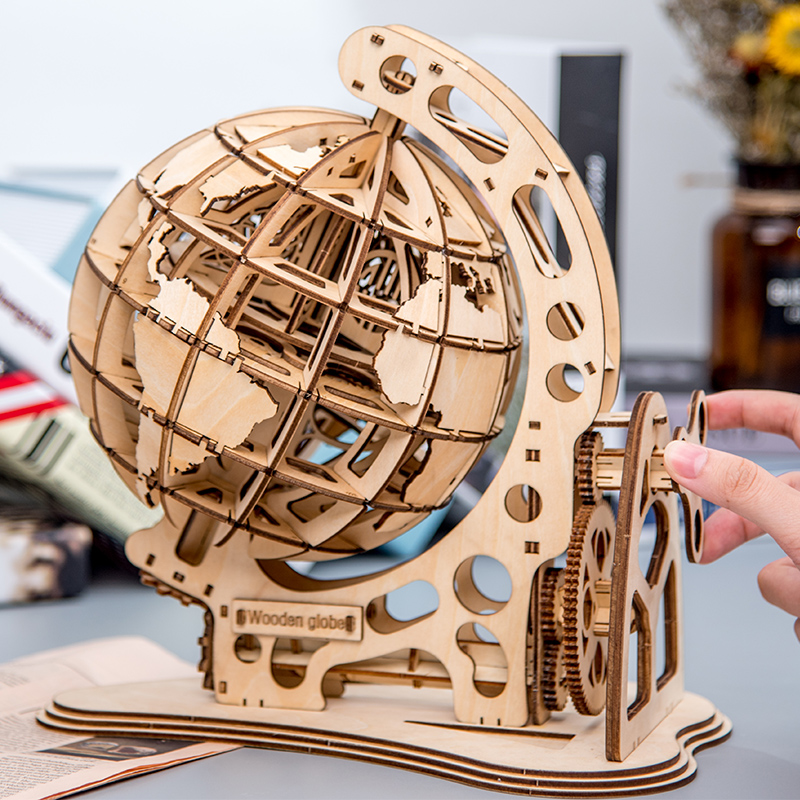 ROKR 3D Puzzle Rotativo 3D Globo de corte por láser Kit de juguete de construcción de madera