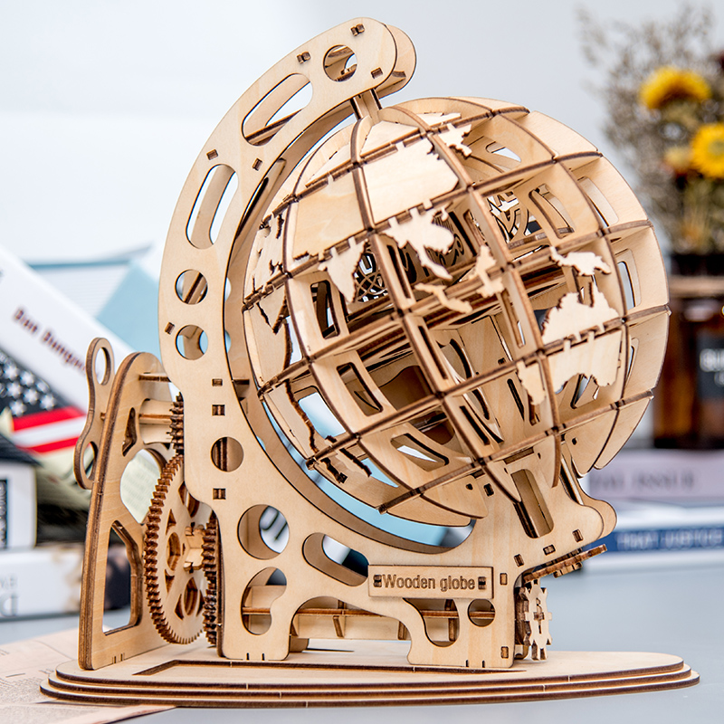 ROKR 3D Puzzle Rotatable 3D Globe Laser Cutting Wooden Building Toy Kit