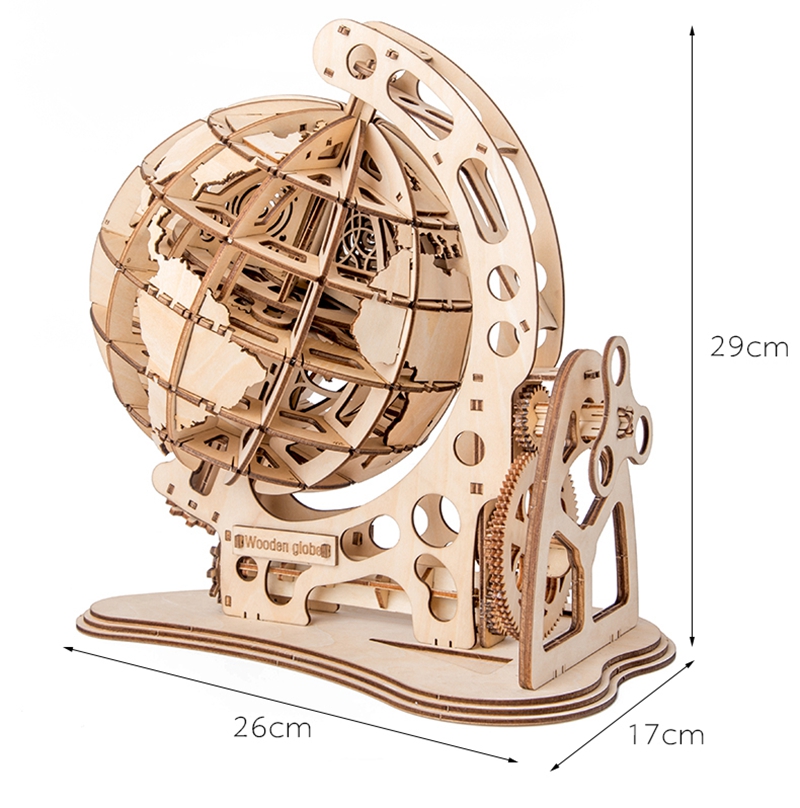 ROKR Puzzle 3D Rotatif Globe 3D Découpage Laser Kit de Jouets de Construction en Bois