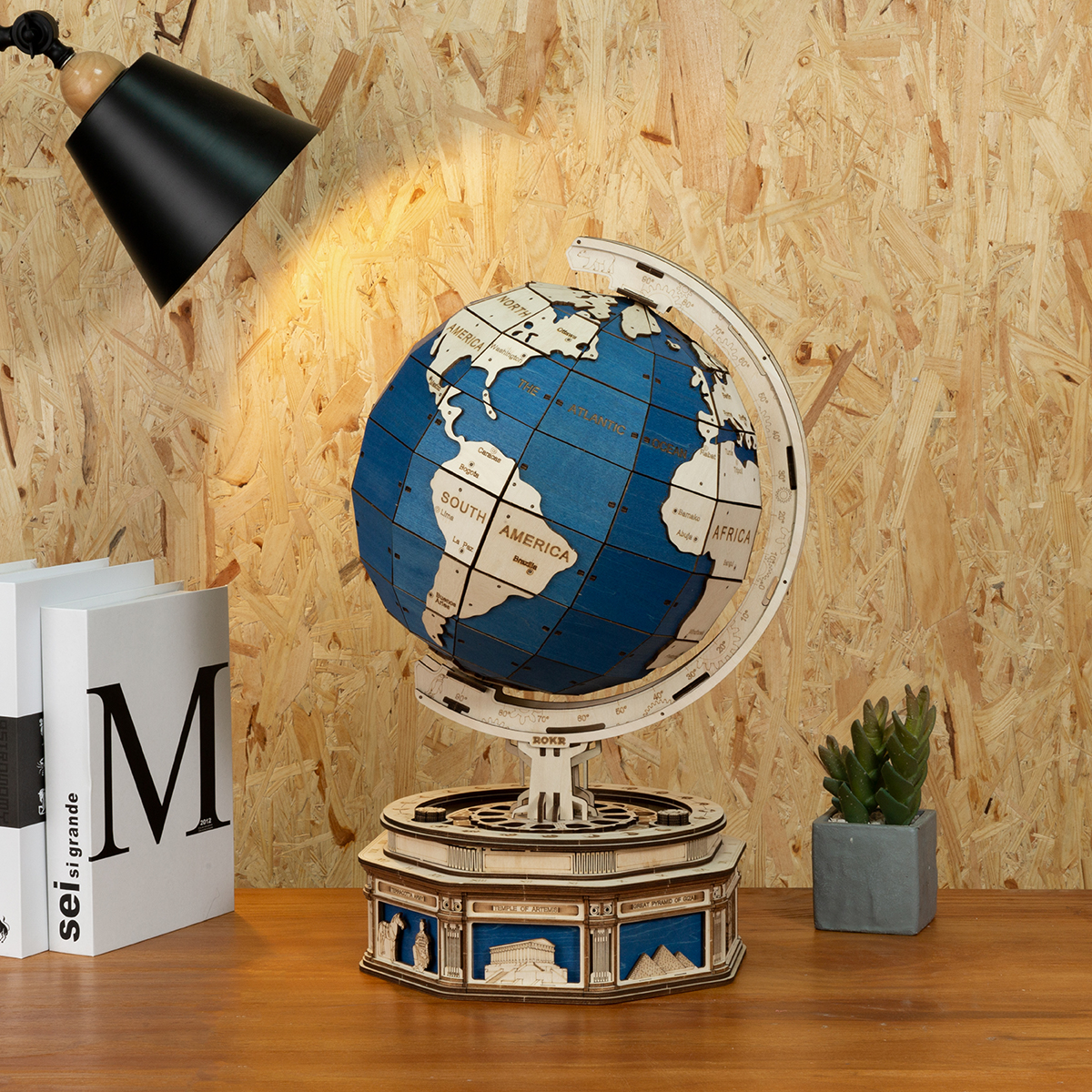 ROKR 3D Puzzle Rotatable 3D Globe Wooden Building Toy Kit