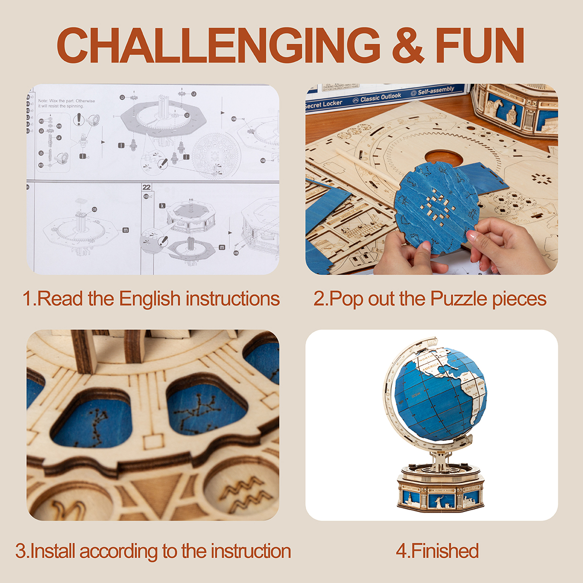 ROKR 3D Puzzle Rotatable 3D Globe Wooden Building Toy Kit