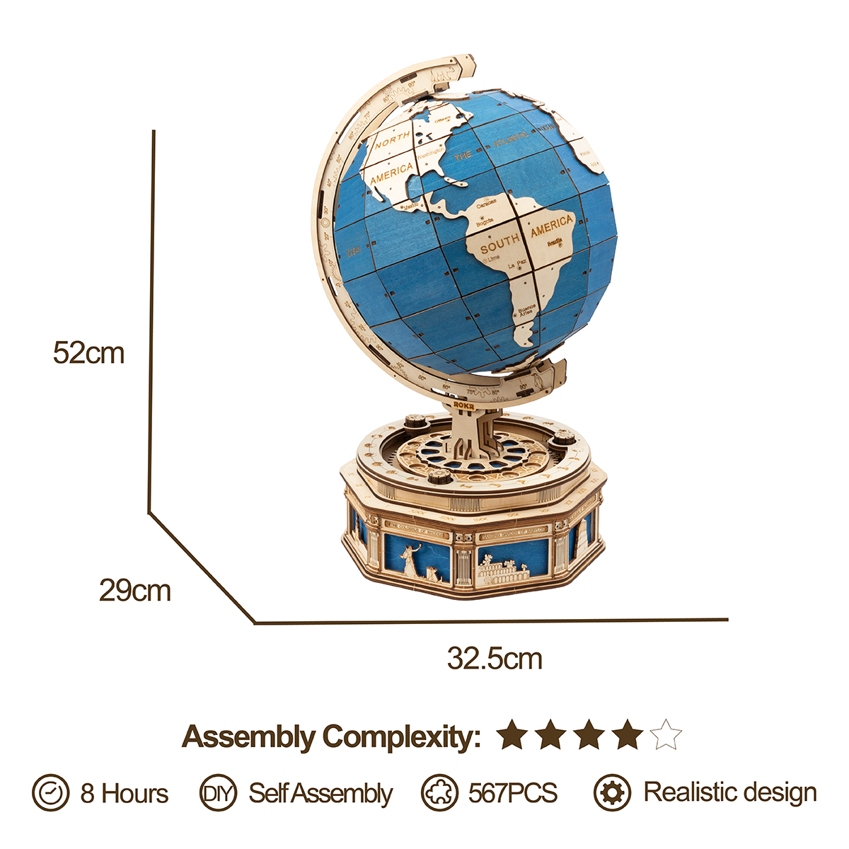 ROKR 3D Puzzle Rotatable 3D Globe Wooden Building Toy Kit