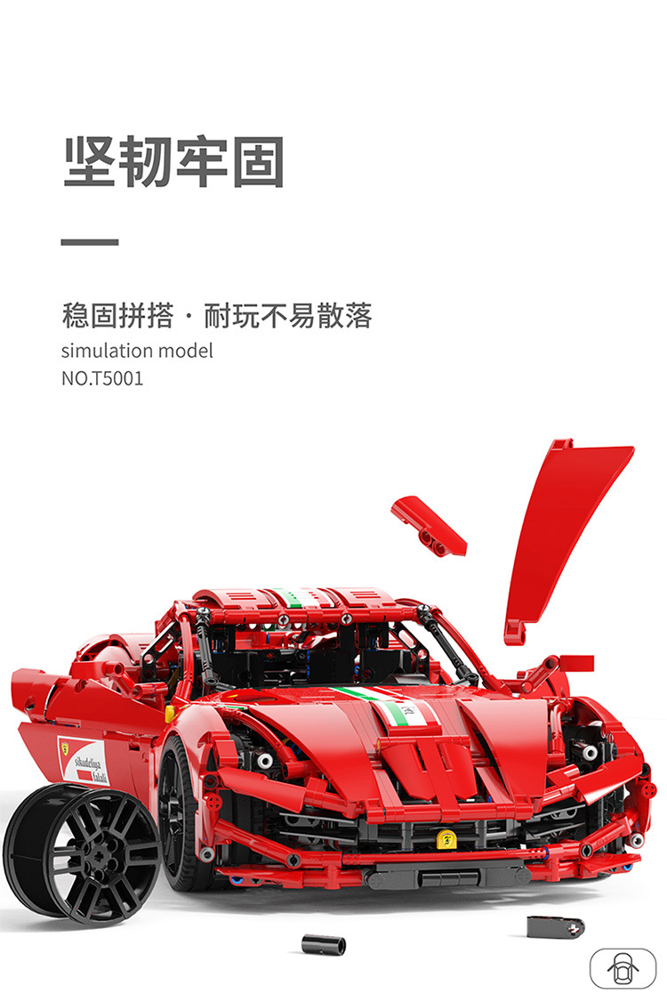TGL 5001 Tech Machinery Series Red F12 Cool Sports Car Building Blocks Juego de juguetes