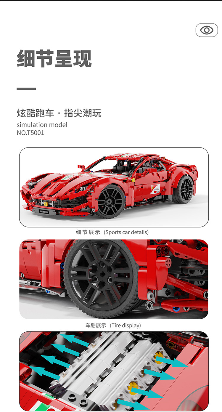 TGL 5001 Tech Machinery Series Red F12 Cool Sports Car Building Blocks Juego de juguetes