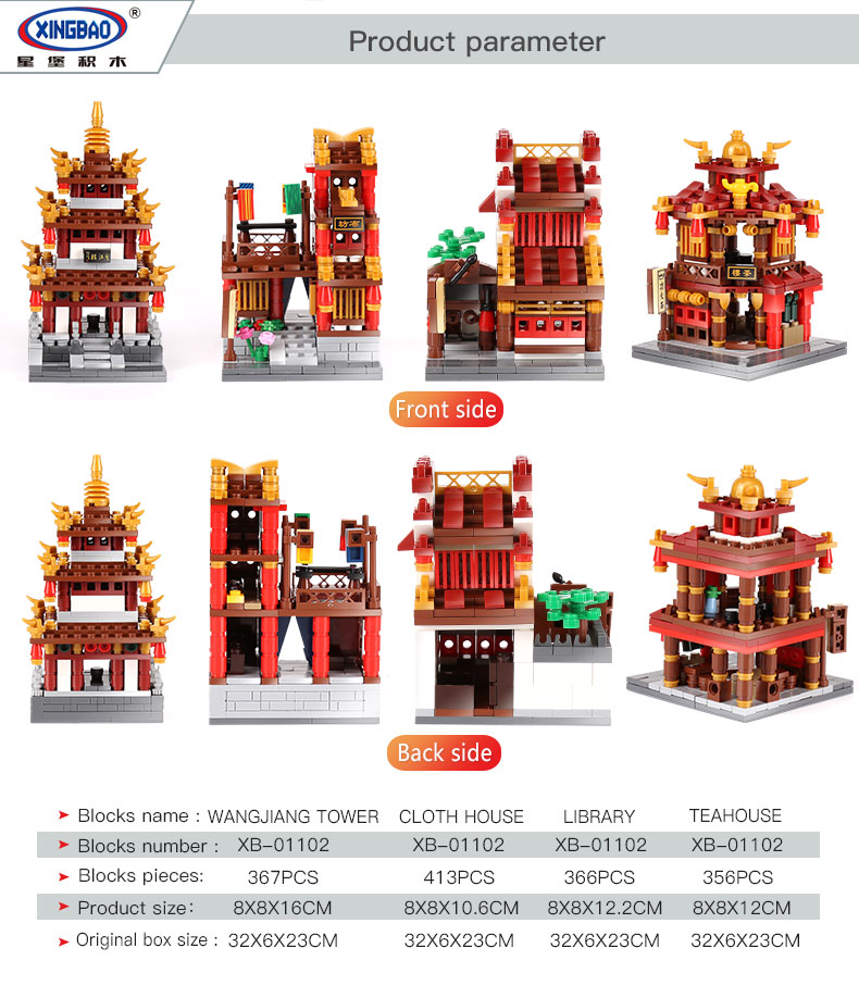 XINGBAO 01102 Zhong Hua Street 빌딩 벽돌 세트