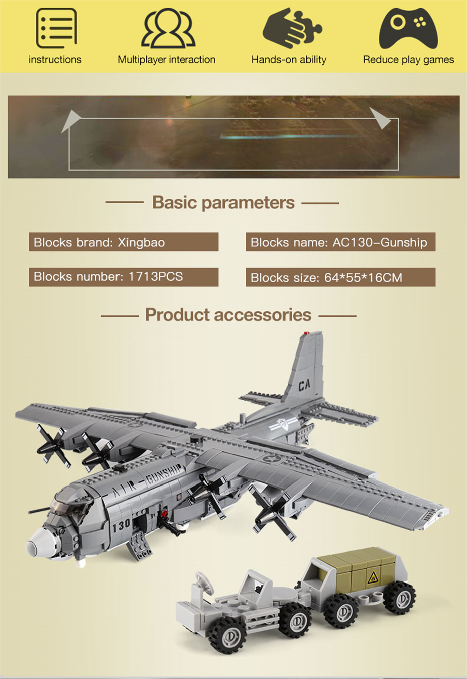 Xingbao06023 Bausteine Ostern AC130 Kämpfer Flugzeuge Kind Spielzeug 1713PCS OVP 