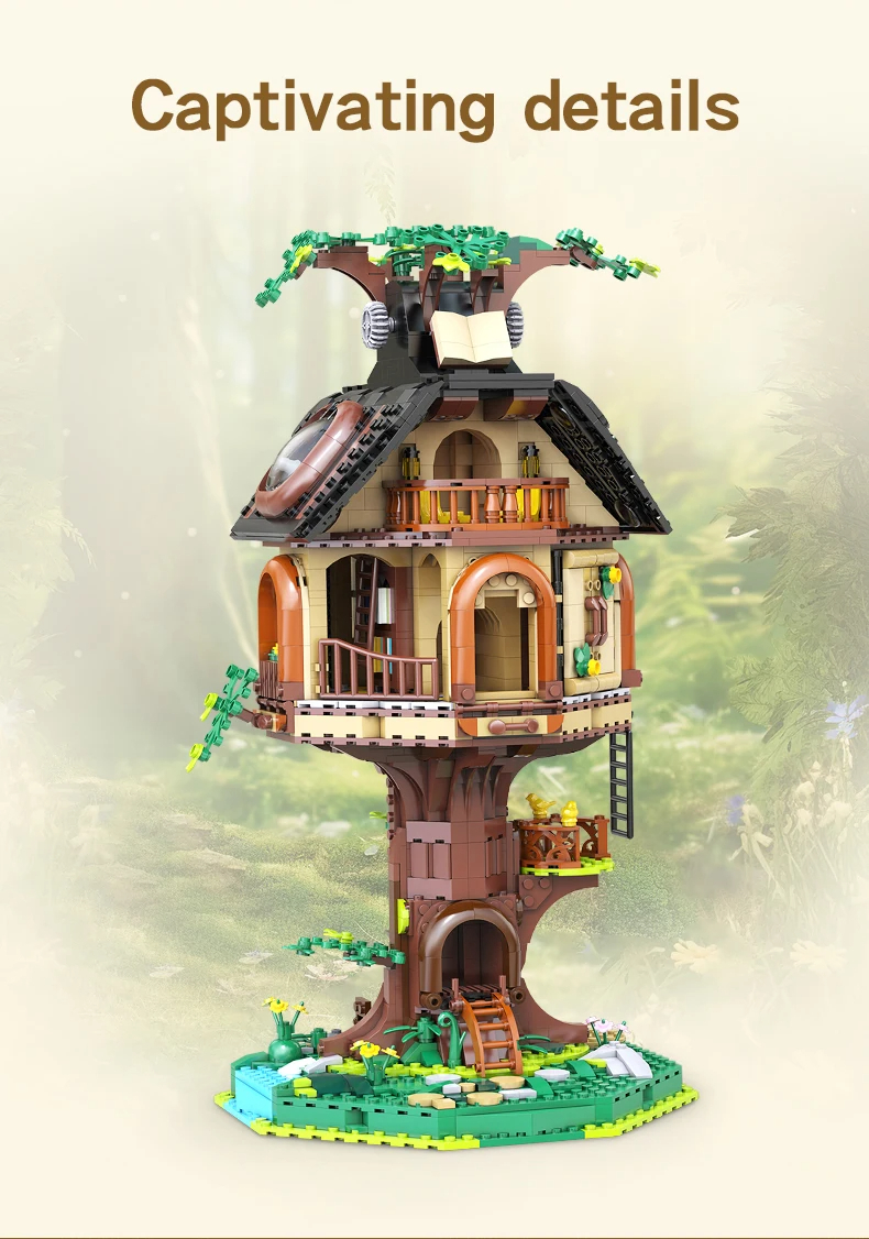 Juego de bloques de construcción de biblioteca en forma de casa del árbol CADA C66013
