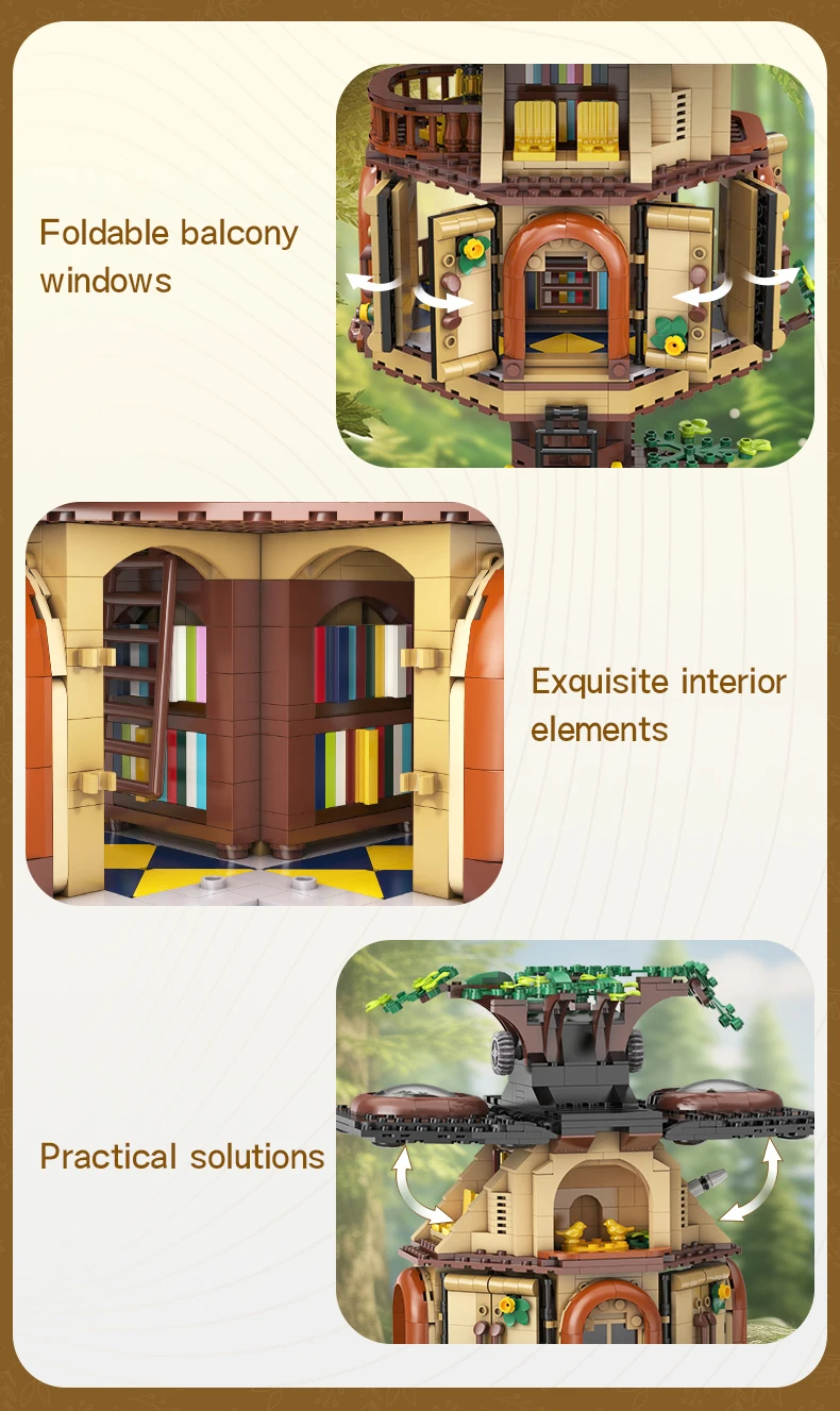 Juego de bloques de construcción de biblioteca en forma de casa del árbol CADA C66013