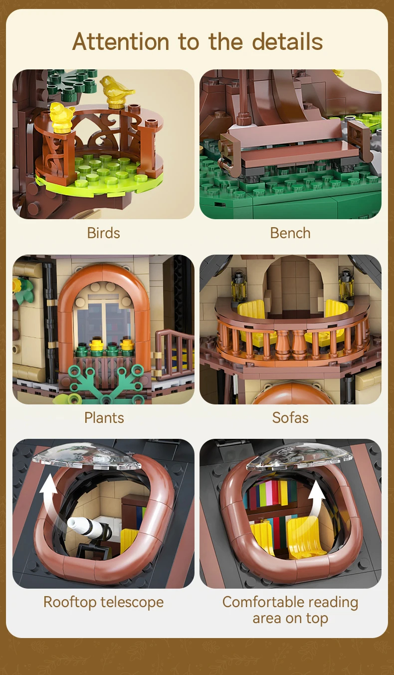 Juego de bloques de construcción de biblioteca en forma de casa del árbol CADA C66013