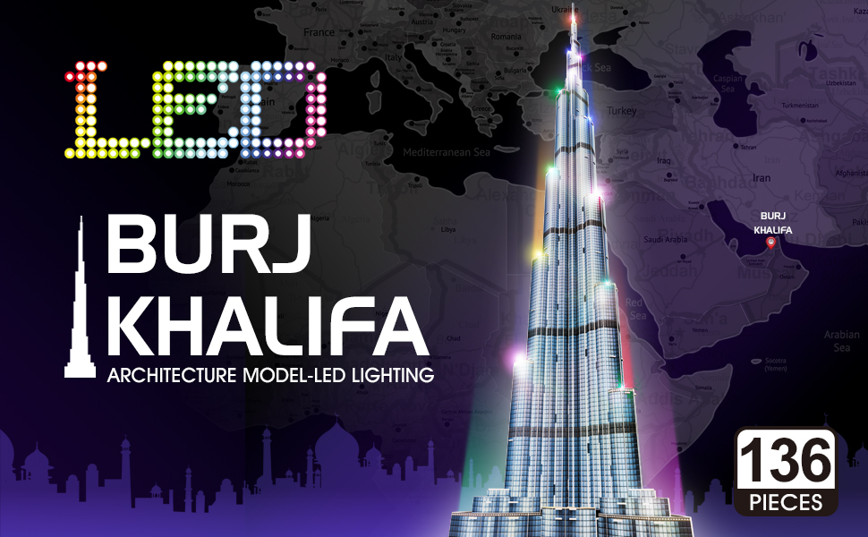 Cubicfun 3D 퍼즐 Burj Khalifa L133h LED 조명 모델 빌딩 키트