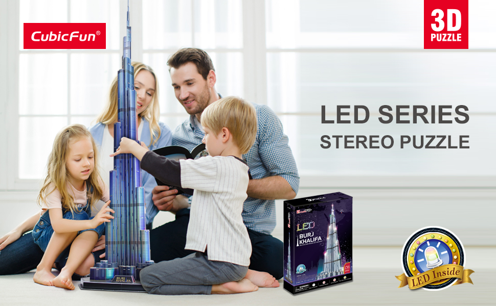 Cubicfun 3D Puzzle Burj Khalifa L133h With LED Lights Model Building Kits