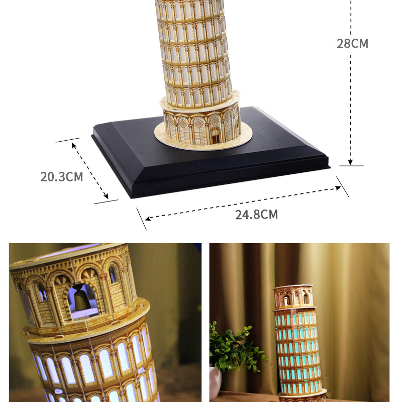 Cubicfun 3D Puzzle Leaning Tower of Pisa L502h With LED Lights Model Building Kitss