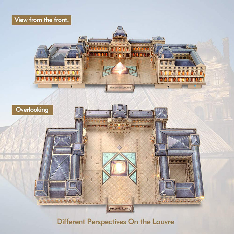 Cubicfun 3D Puzzle The Louvre L517h With LED Lights Model Building Kits