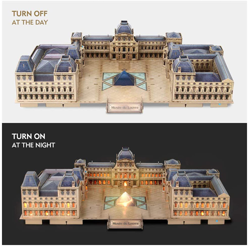 Cubicfun 3D Puzzle The Louvre L517h With LED Lights Model Building Kits