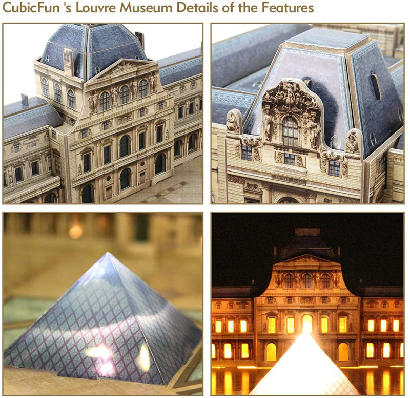 Cubicfun 3D Puzzle The Louvre L517h With LED Lights Model Building Kits