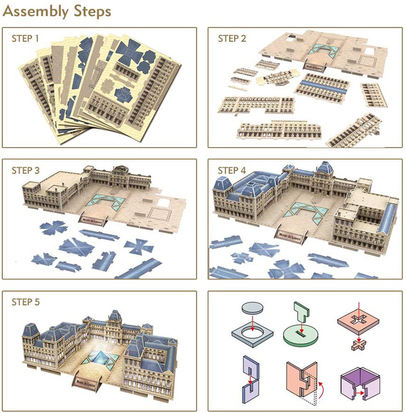 Cubicfun 3D Puzzle The Louvre L517h With LED Lights Model Building Kits