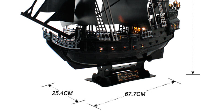 Cubicfun 3D Puzzle The Queen Anne's Revenge L520h With LED Lights Model Building Kits