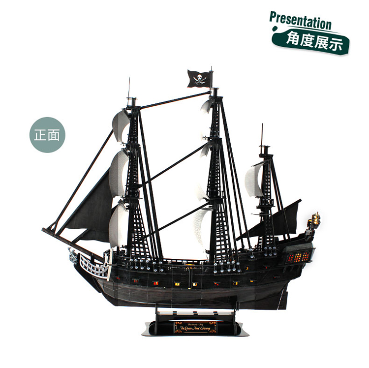 Cubicfun 3D 퍼즐 Queen Anne's Revenge L520h with LED Lights Model Building Kits