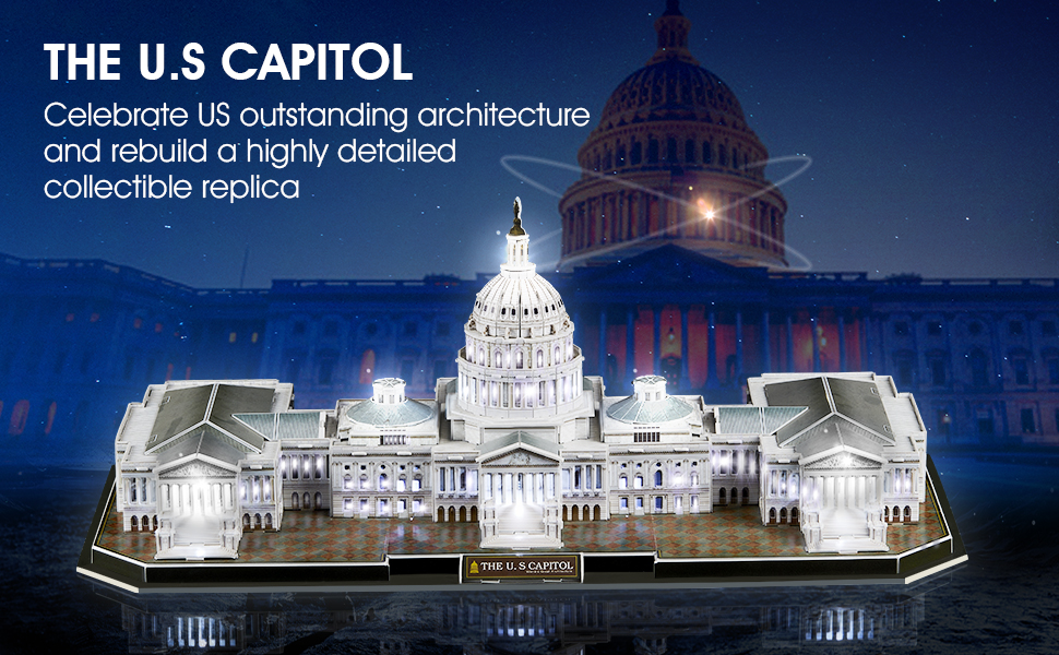 Cubicfun 3D Puzzle The US Capitol L193h With LED Lights Model Building Kits