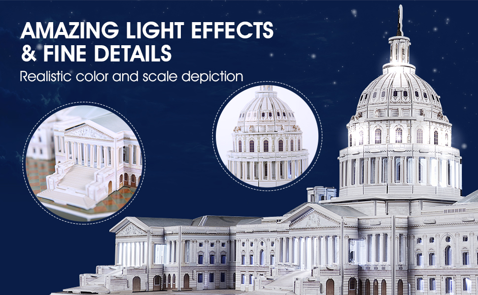 Cubicfun 3D Puzzle The US Capitol L193h With LED Lights Model Building Kits