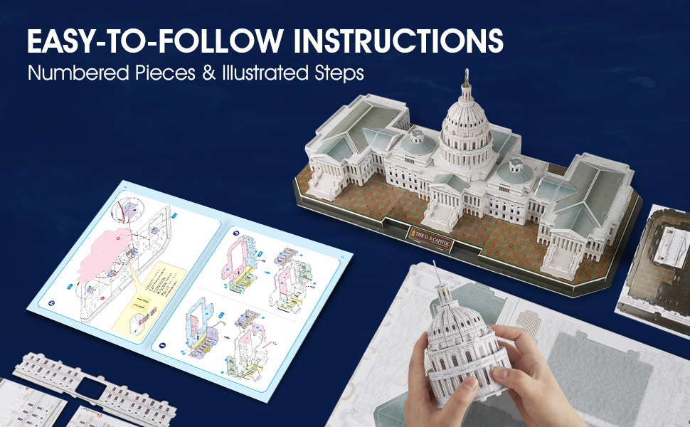 Cubicfun 3D Puzzle The US Capitol L193h With LED Lights Model Building Kits