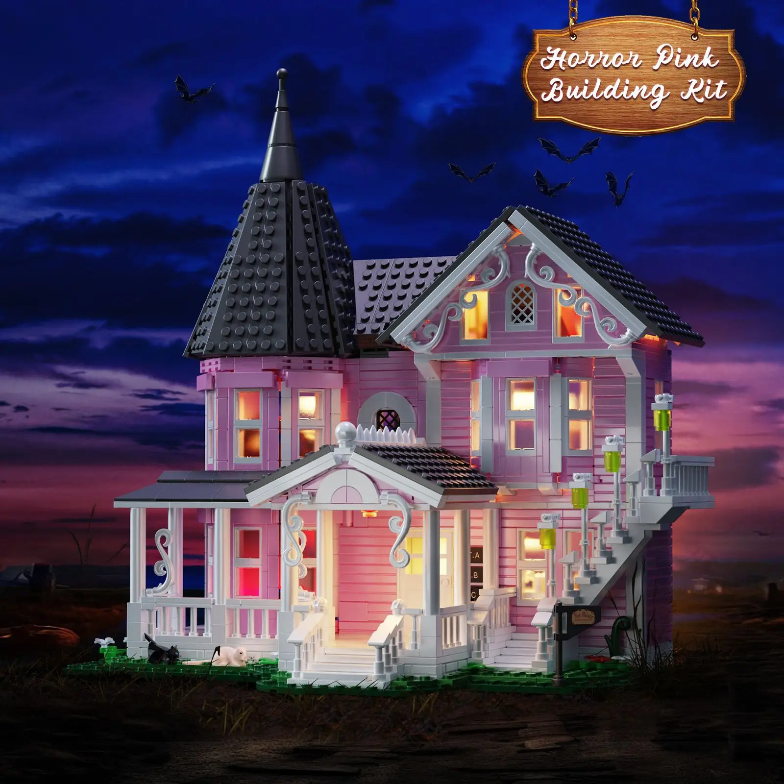 Custom Coraline Pink Palace Building Blocks Toy Set