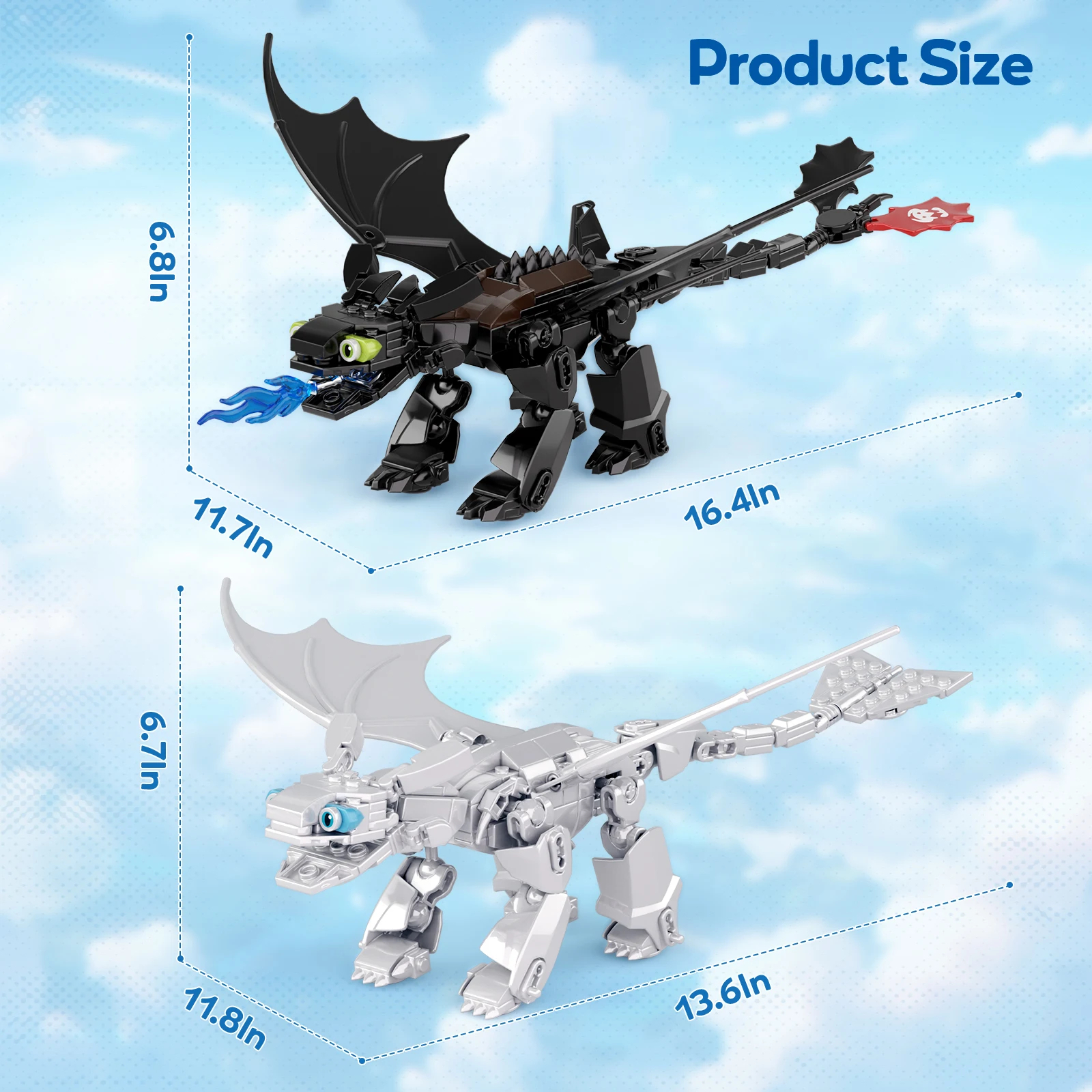 Custom F C10011 Toothless and Light Fury Building Blocks Toy Set BuildingToyStore