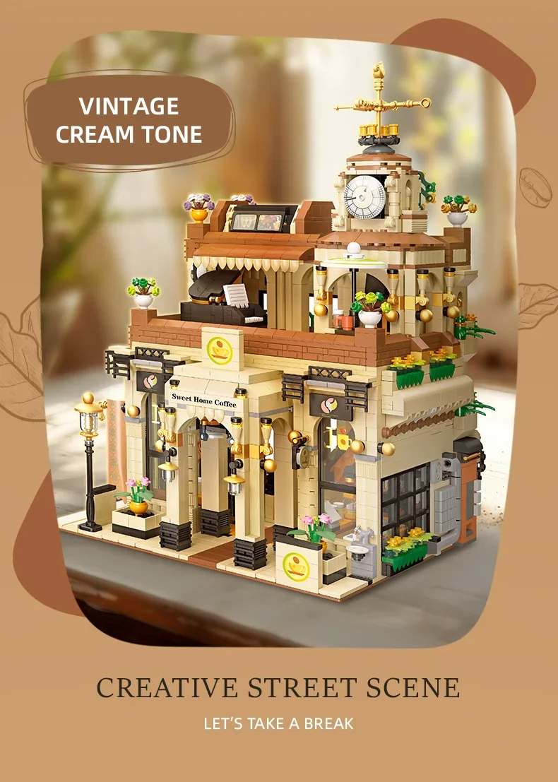 Jiestar 89120 ヨーロピアン レトロ カフェ ビルディング ブロック おもちゃ セット