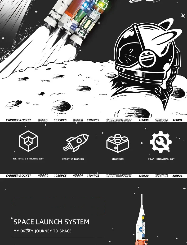 Jiestar JJ9031 Launch Vehicle: Falcon Heavy Building Blocks Toy Set