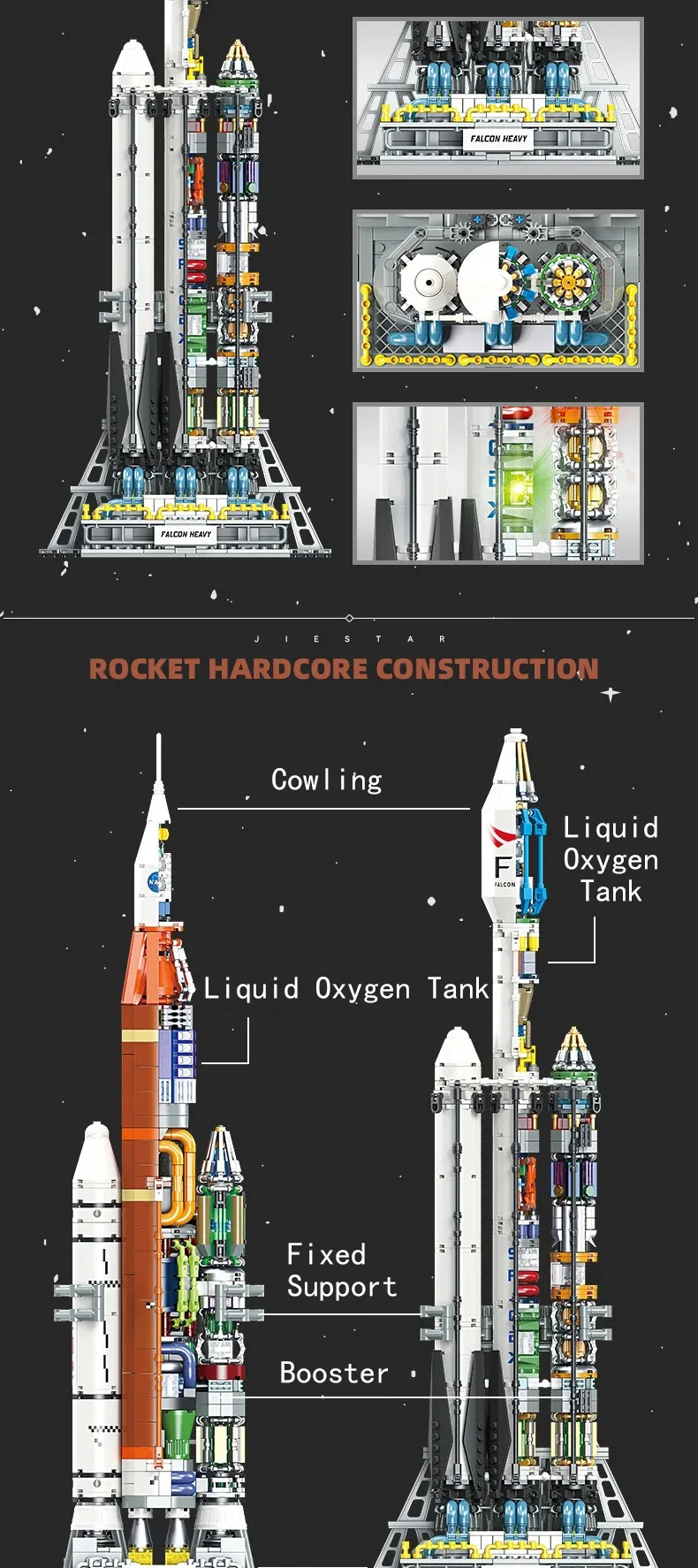 Jiestar JJ9031 Launch Vehicle: Falcon Heavy Building Blocks Toy Set