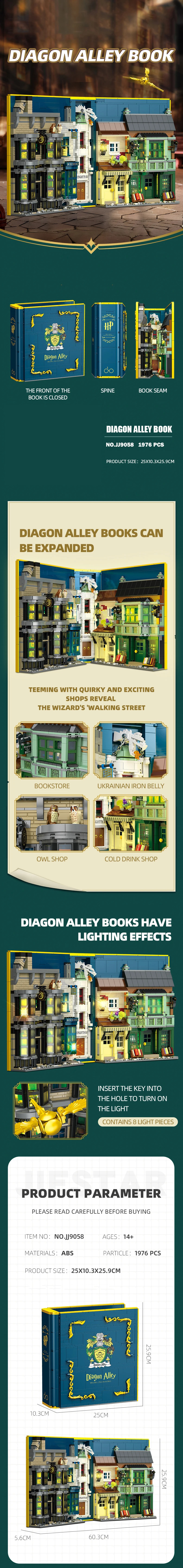 Juego de bloques de construcción de libros del fantástico callejón Diagon Jiestar JJ9058