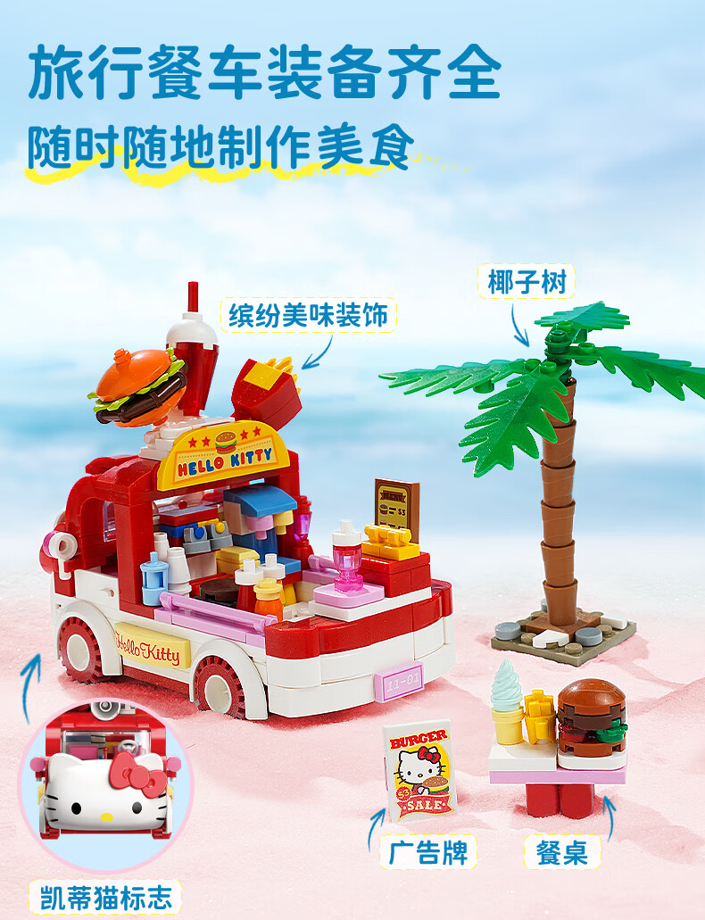 Keeppley K20848 Sanrio: Hamburger Car Hello Kitty, Pachadog Building Blocks Toy Set