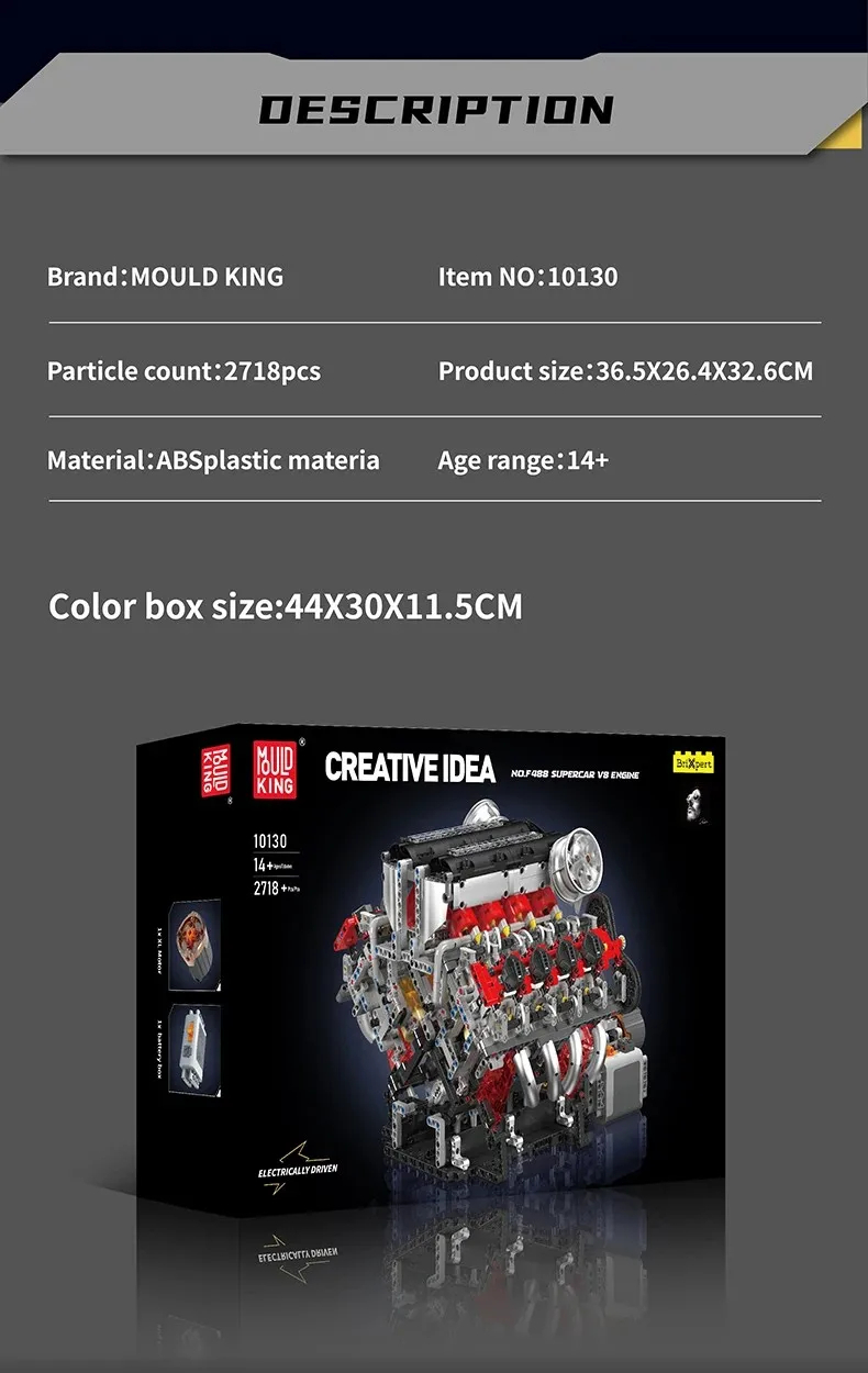 MouldKing 10130 F488 Supercar V8-Motor Bausteine Spielzeugset