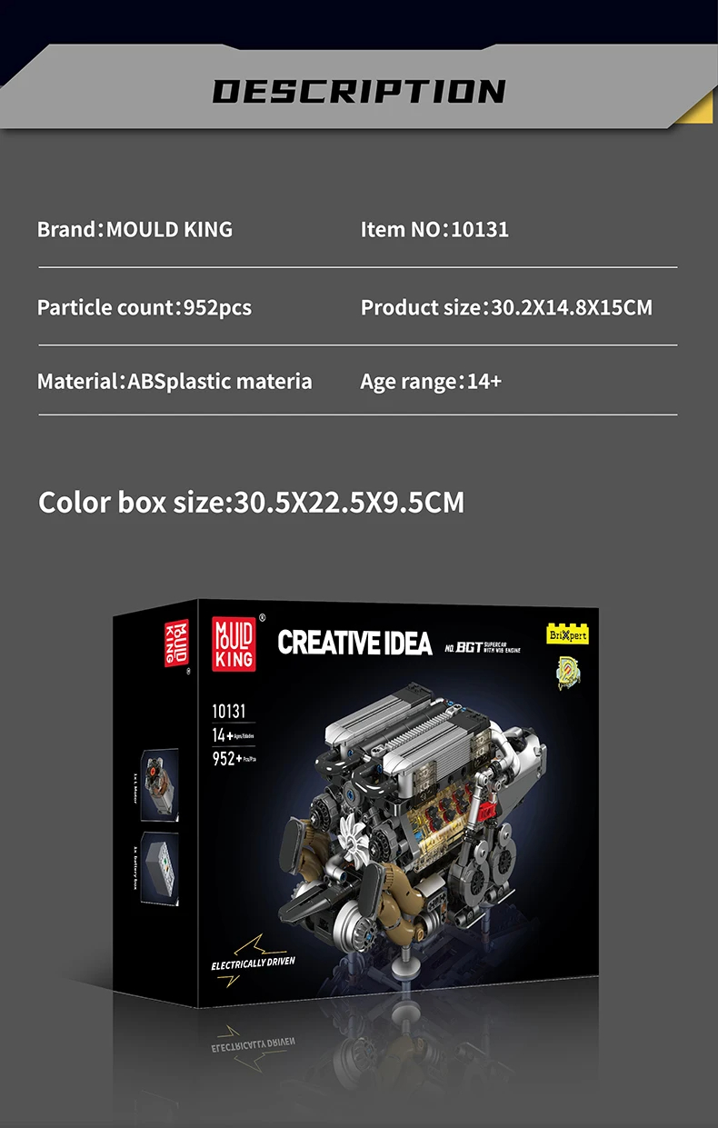 MouldKing 10131 BGT Supercar W16 Motor Bausteine Spielzeugset