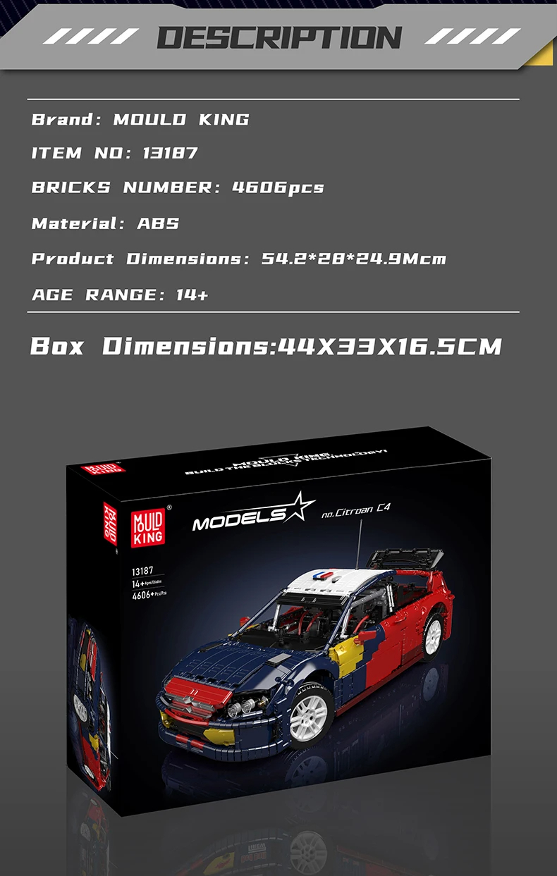 Juego de bloques de construcción de coches de carreras Citroën C4 Mouldking 13187