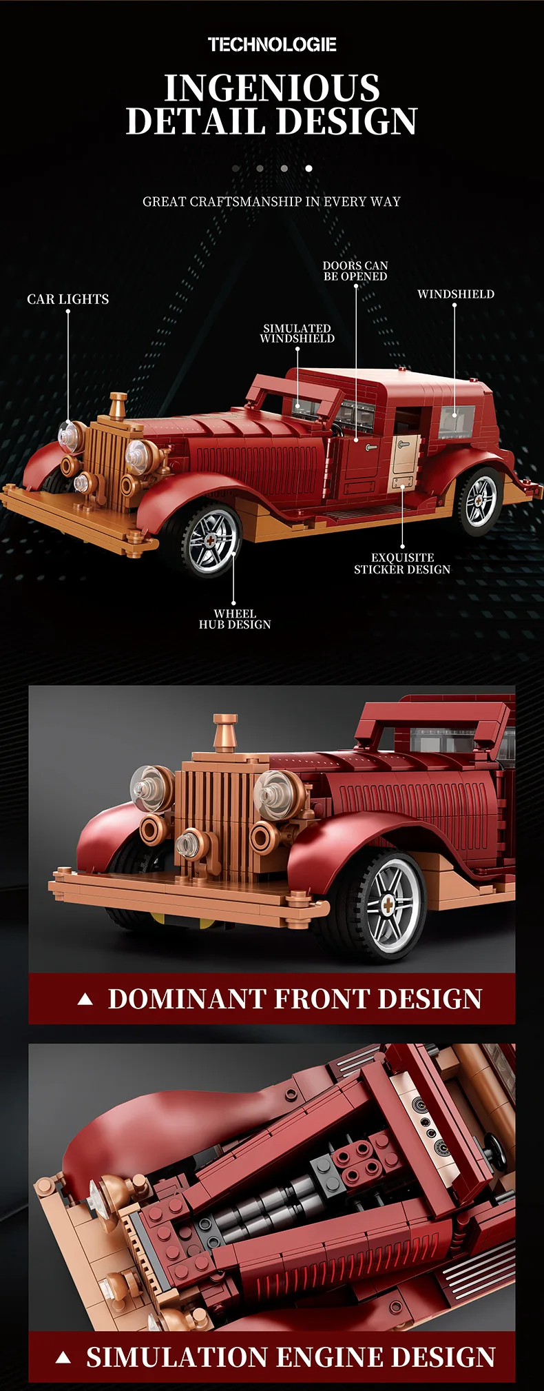 REOBRIX 11033 Phantom Classic Car Ensemble de jouets de construction