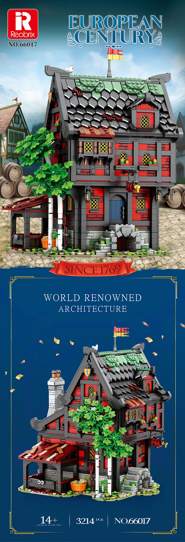 REOBRIX 66017 Taberna medieval: juego de bloques de construcción de la posada de los cruzados