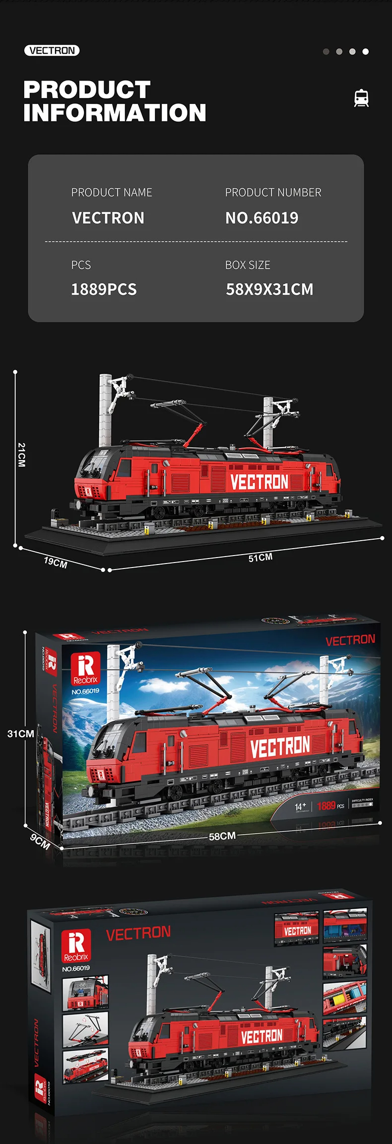 REOBRIX 66019 Vectron European Electric Passenger Train Building Blocks Toy Set