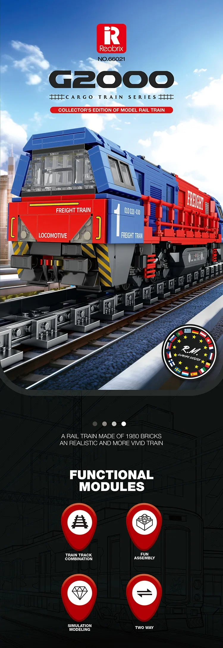 REOBRIX 66021 G2000 Europäischer Güterzug Bausteine Spielzeugset