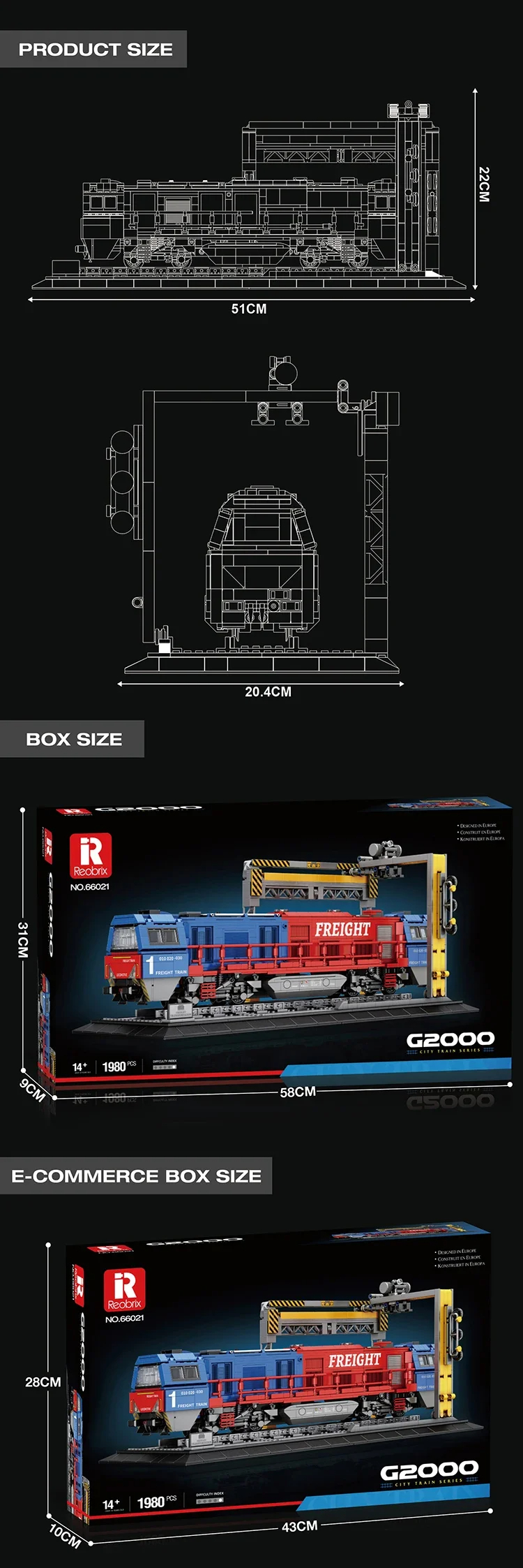 REOBRIX 66021 G2000 Europäischer Güterzug Bausteine Spielzeugset